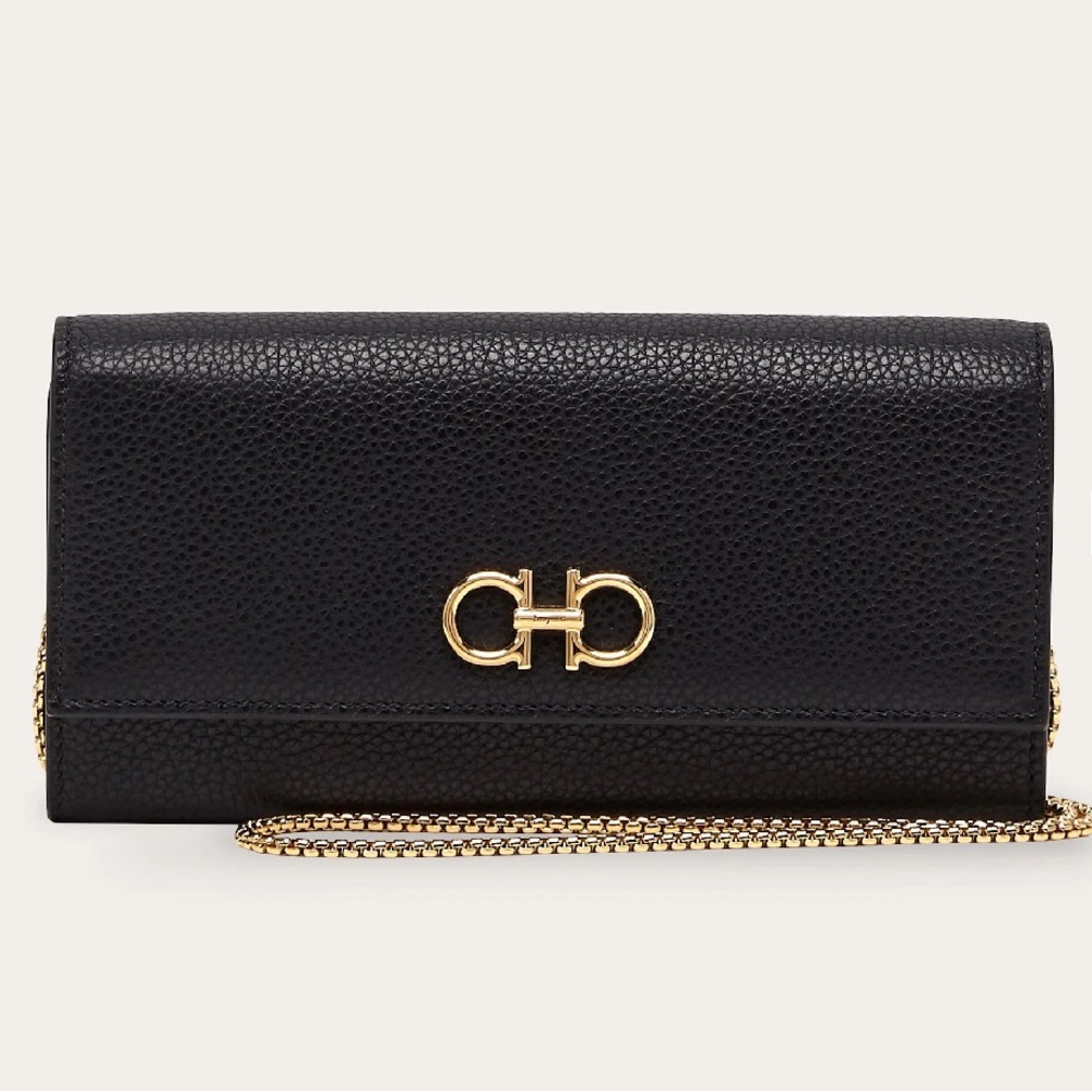 Salvatore Ferragamo Black Gancini Wallet/Mini Bag with Chain (New in Box)